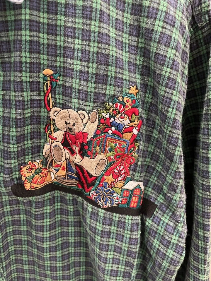 Camisa de Navidad Cottagecore Años 90 De Colección Para Mujer’s L Cabincore Cuadros Osos Bordados Foto 3 de 4