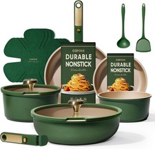 Green Gold Nonstick Cookware Set,15Pcs Pots and Pans Set Non Stick Detachable/Re