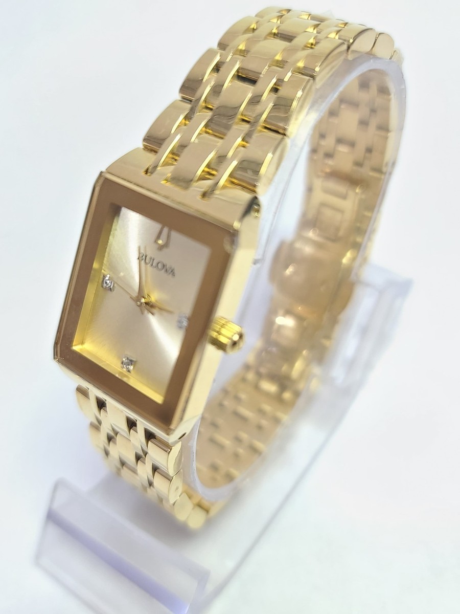 97P140 BULOVA FUTURO DIAMOND LADIES GOLD TONE QUARTZ RECTANGULAR