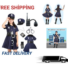 6Pcs Police Costume for Girls Kid Cop Uniform Outfit, Halloween Career Day Dress