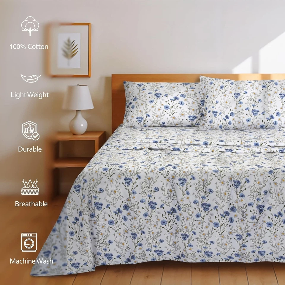 Hotel Standard Split King Sheets - 100% Cotton, 5Pcs, Floral - Image 4 of 4
