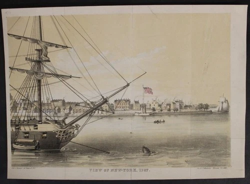 NEW YORK CITY IN 1787 UNITED STATES 1851 HAYWARD ANTIQUE LITHOGRAPHIC CITY VIEW