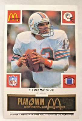 1986 McDonalds Dan Marino Card Miami Dolphins Football Card Play & Win Ruboff