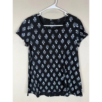 Pure Jill XS Petite Black Floral Pima Cotton Scoop Neck Elliptical Tee - Image 1 of 4