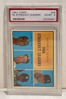 1961 Topps #49 NL Strikeout Leaders Sandy Koufax Don Drysdale PSA 6
