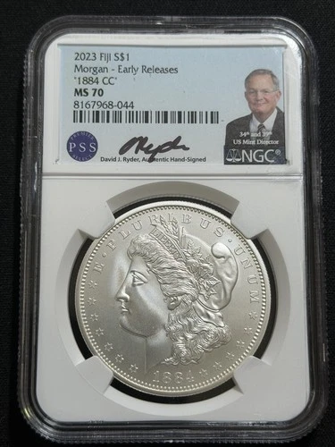 🔥 2023 Fiji 1884 CC Morgan Dollar NGC MS70 Early Releases .999 Silver - Signed