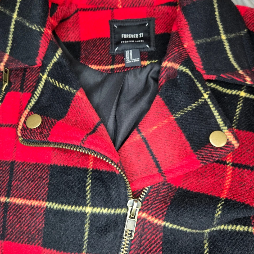 Chaqueta de moto Forever 21 roja a cuadros etiqueta premium cremallera motocicleta para mujer mediana Foto 4 de 4