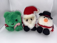 Vintage Puffkins Lot of 3 Christmas Plush w/ Tags 90s Santa Bear Snowman Holiday