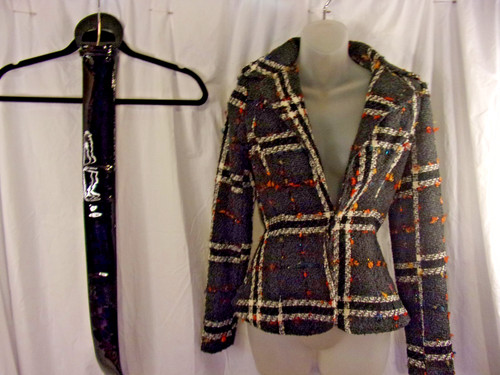 LOUIS VERDAD  Wool Blend Boucle Leather Accent  Patch  Blazer Jacket XS, Y2K