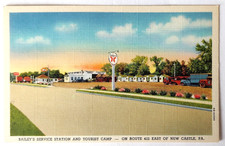 VTG 1940 NEW CASTLE PA Postcard BAILEY'S SERVICE STATION TEXACO GAS TOURIST CAMP