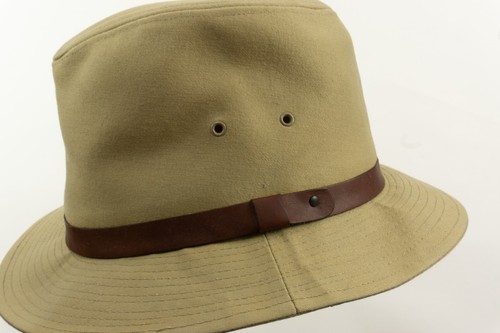 Vintage Eddie Bauer Safari Fedora Bucket Hat Canvas Medium Made in USA Large Tan