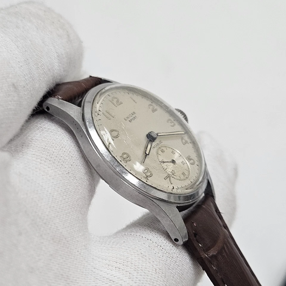 Reloj deportivo vintage Enicar para hombre cuerda mecánica cuero inoxidable sub-segundo  Foto 4 de 4