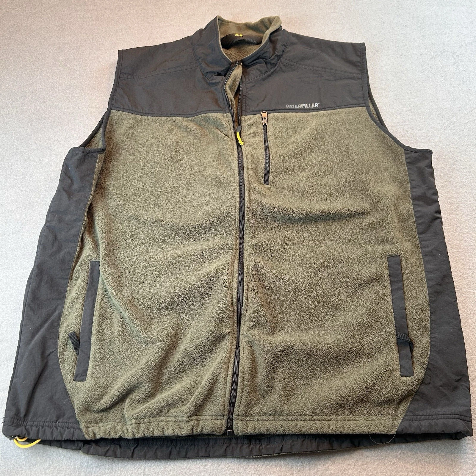 Caterpillar Vest Mens 2XL Full Zip Mock Neck Fleece Black Pockets CAT