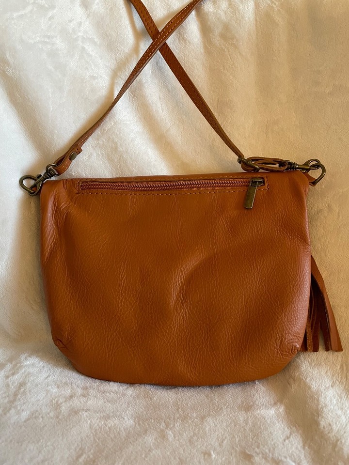 Vera Pelle Leather Crossbody Shoulder Purse Bag Florence, Italy Blk/Tan