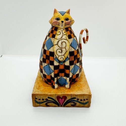 Vtg Jim Shore Cat Folk Art Orange Ginger Abigail Patchwork Quilt Grannycore