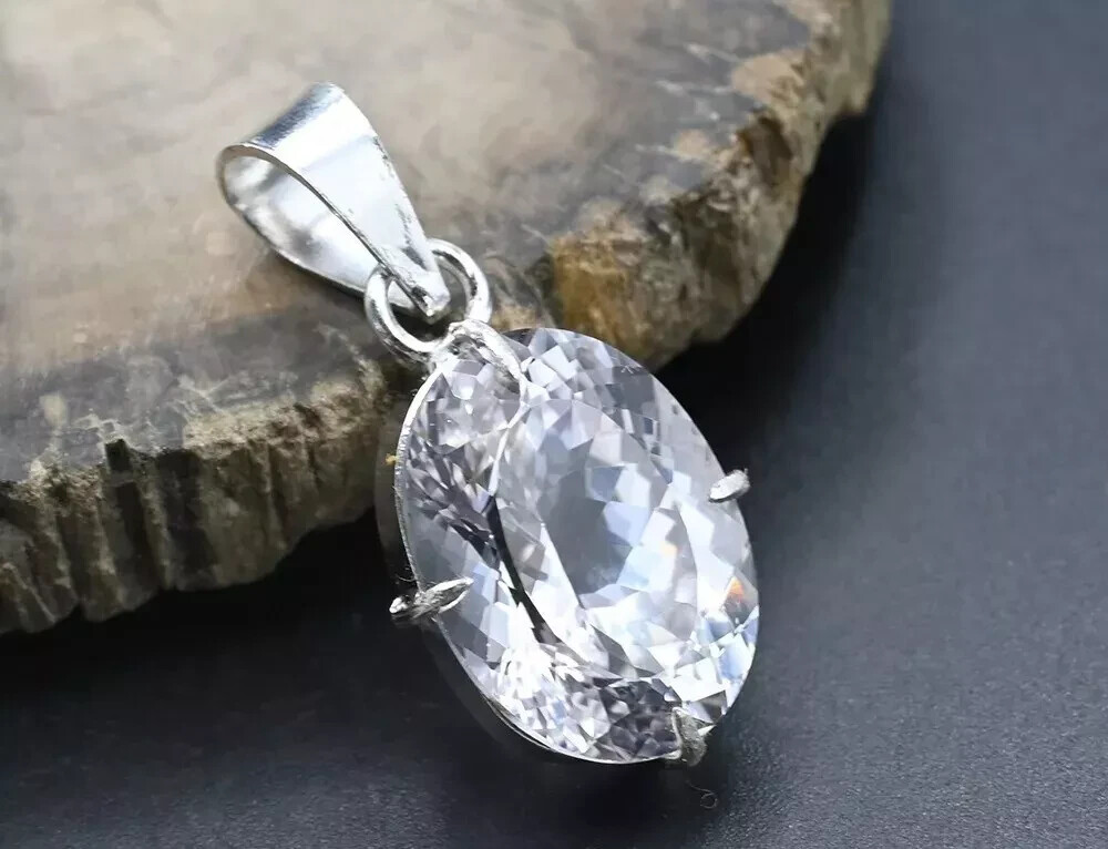 Natural Certified 30 CT White Sapphire Loose Gemstone Pendant 925 Solid Silver