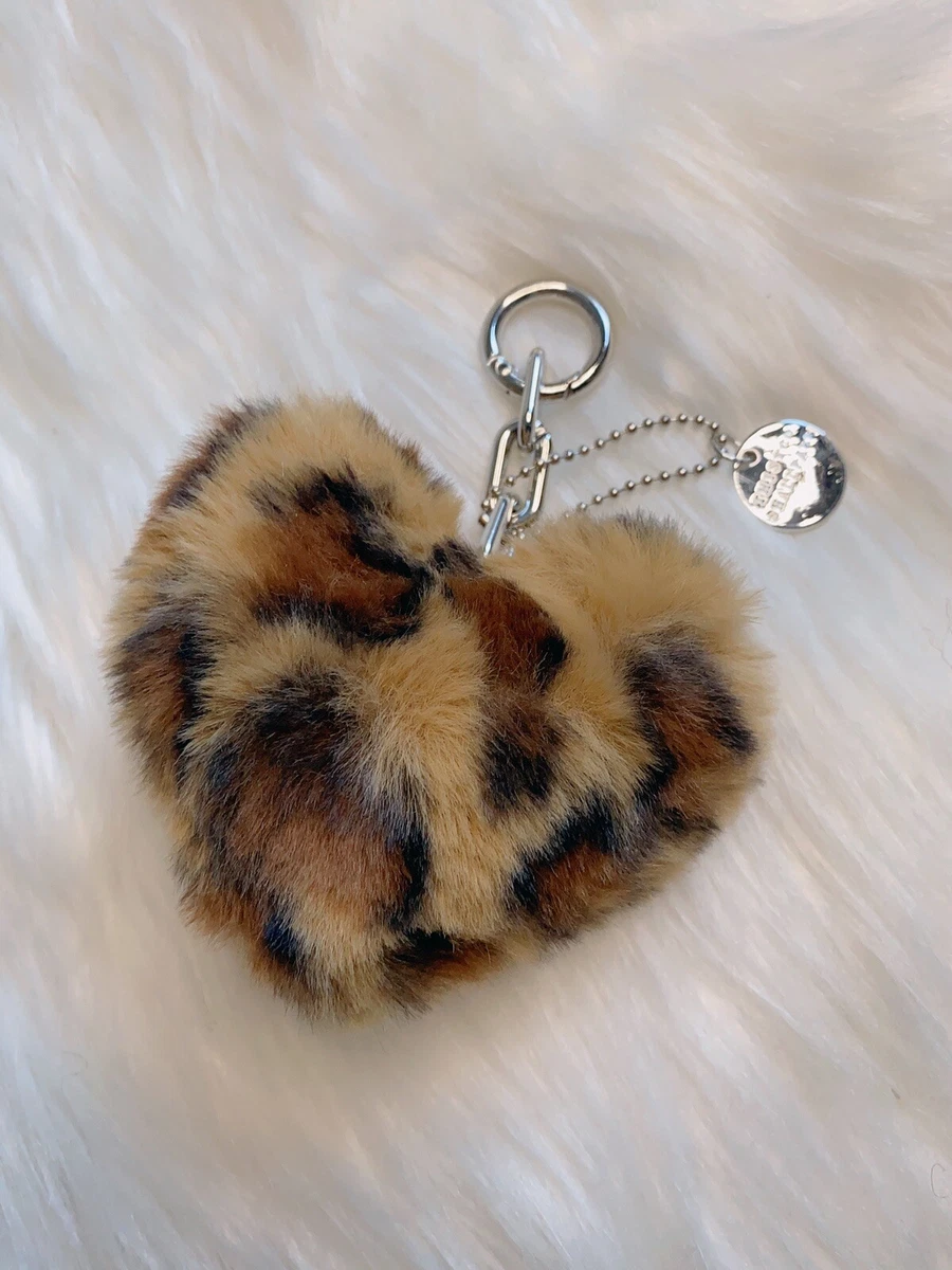 Leopard print pom pom keyring sale