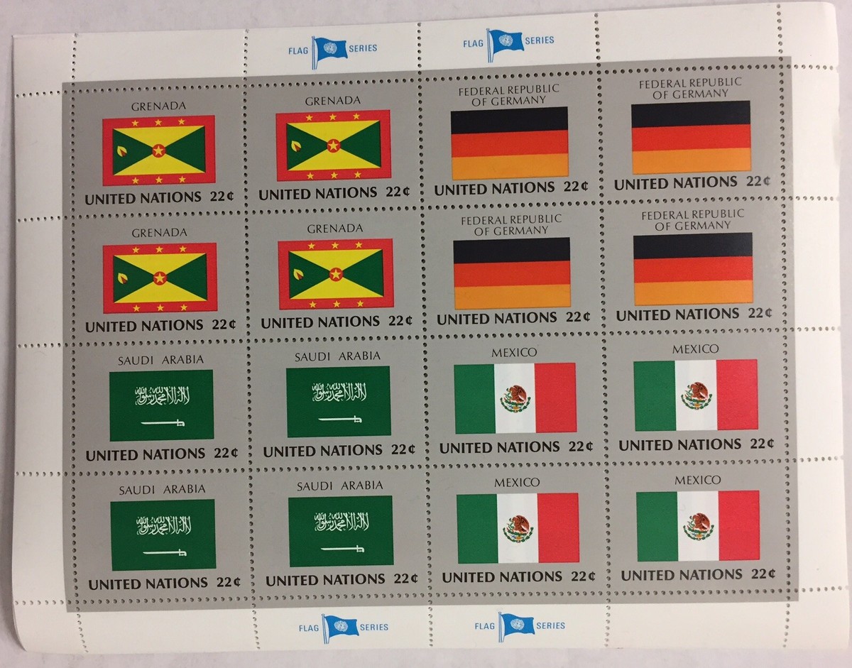 1985 United Nations, UN Flags series 4 complete sheets ~ 16 stamps