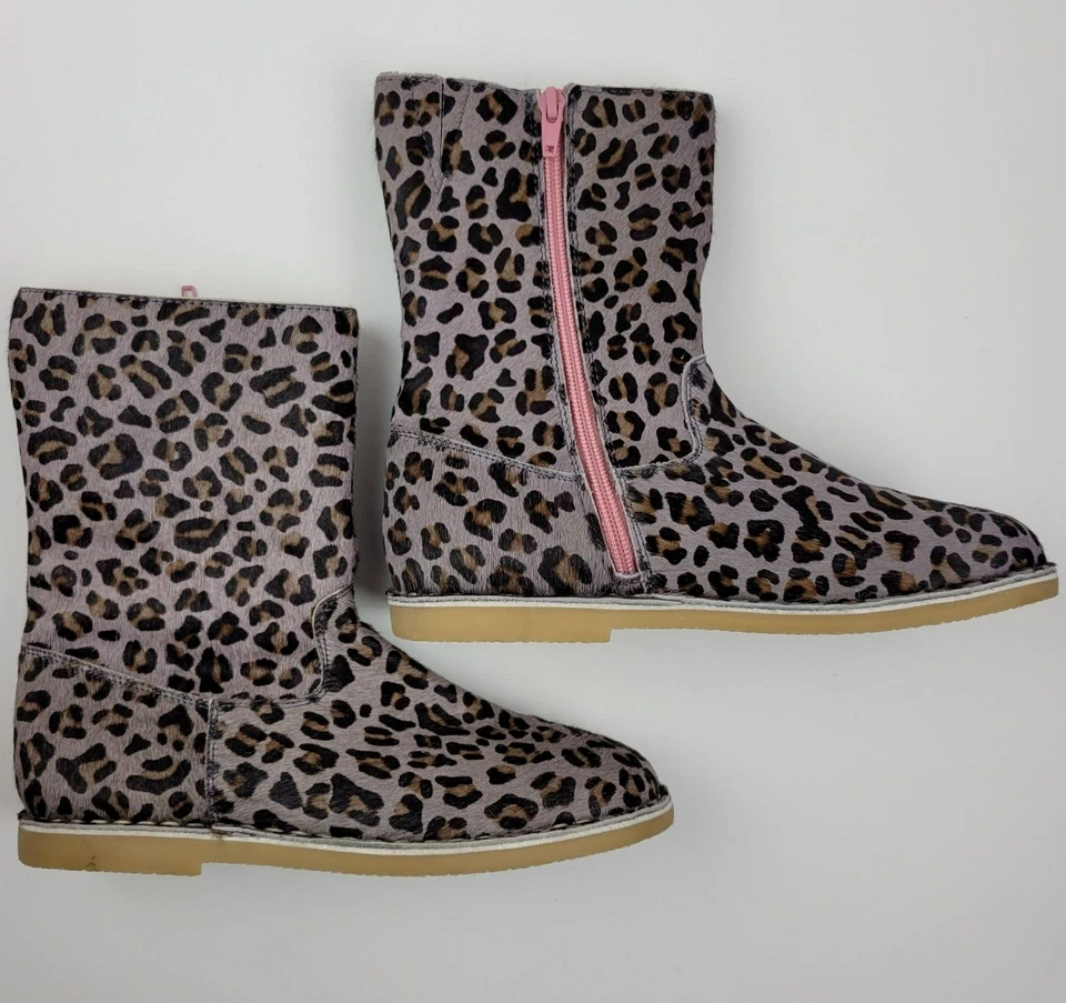 Мини Boden ботинки девочек ЕС 36 (США 4) леопард воловья кожа флисовая подкладка C0688 - Изображение 2 из 4