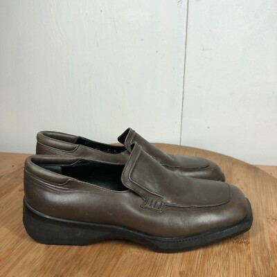 Bally Shoes Womens Loafers Brown Leather Slip On Square