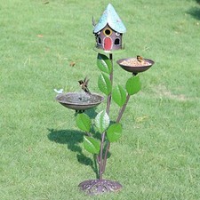 38" H Cast Iron Pedestal Bird Bath, Bird Baths for Outdoors with Metal Bird Hous
