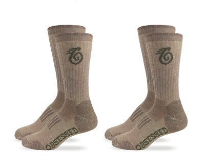 Outdoor Obsession Men's 70% Merino Wool Crew Boot Socks 2 Pair Pack