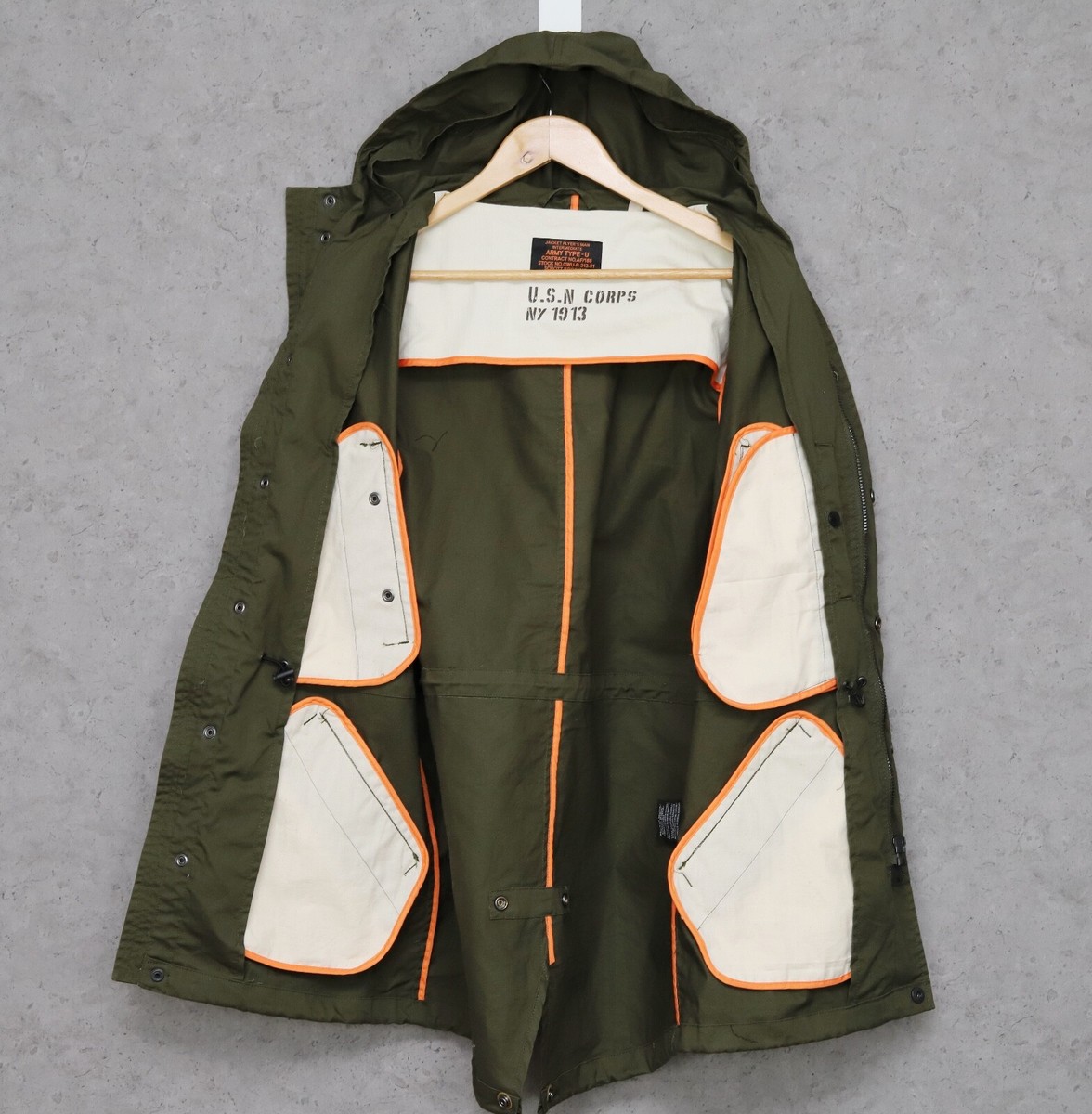 SCHOTT Men's Cotton Green Khaki Army Type-U Flyers Parka Zip SCHOTT Men's Cotton Green Khaki Army Type-U Flyers Parka Zip