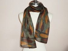 Brown Beige Grey 58 x 13 1/2 inch Scarf, Vintage unsigned