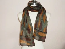 Brown Beige Grey 58 x 13 1/2 inch Scarf, Vintage unsigned