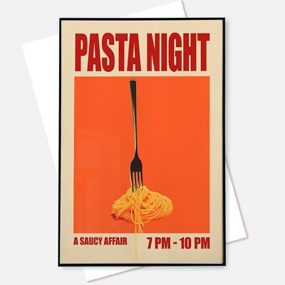 Pasta Night Print Retro Food Art Mid Century Modern Print poster no frame