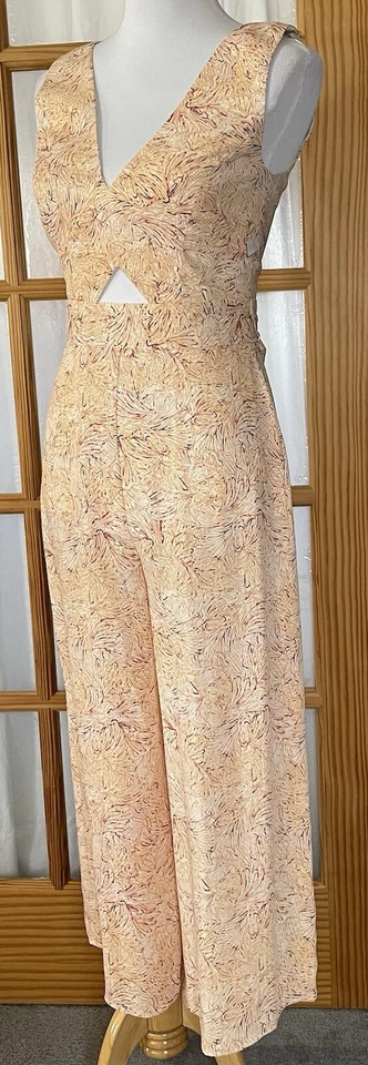 BCBG Maxazria 花卉连身裤女式 S 码桃色宽腿镂空口袋波西米亚 — 第 2/4 张图片