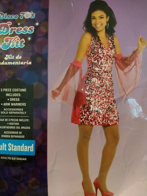 Halloween 70s Disco Dress Costume w/ Arm Warmers Adult Standard Up To Sz. 8  | eBay