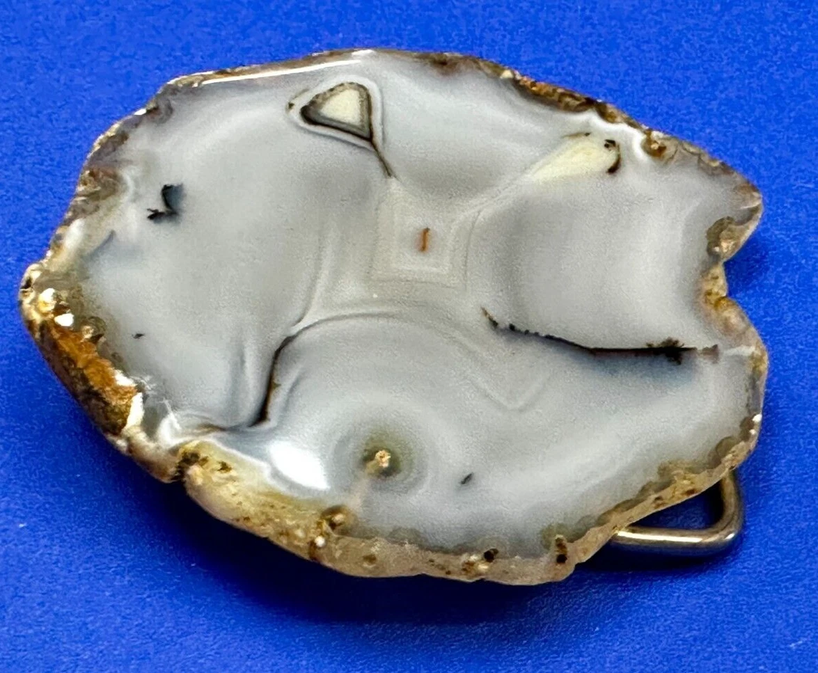 Blue Lace Chalcedony Agate Slice Hippy Vibe Belt Buckle by Guntler Lapidary