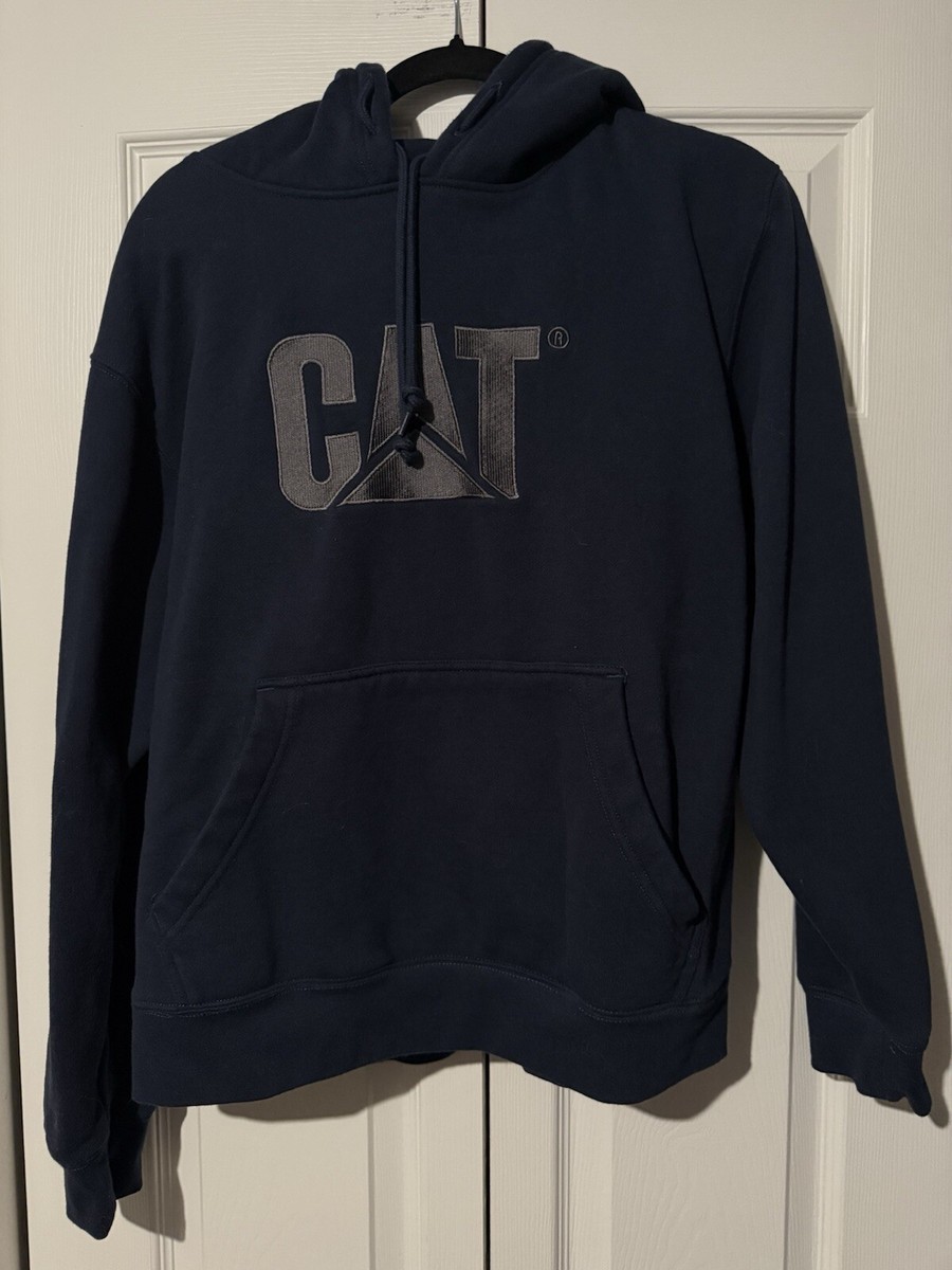 CAT Caterpillar Hoodie Mens Large Embroidered Blue With Pocket