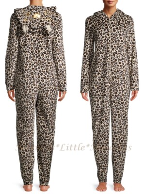 Leopard Cat Women One Piece Pajama Union Suit Animal Print Size XS-L Costume NWT