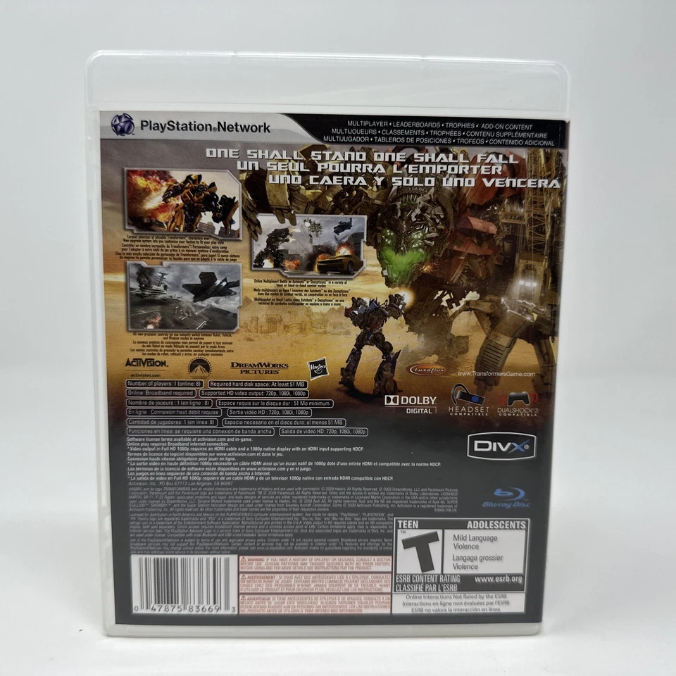 Transformers: Revenge of the Fallen (Sony PlayStation 3, 2009) PS3 No Manual - Image 4 of 4