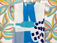 Issey Miyake Pleats Please Inspired Abstract Pattern Colorful Long White Dress