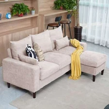 New Upholstered Sofa Couch Linen Fabric Loveseat Modern Living Room Sofa