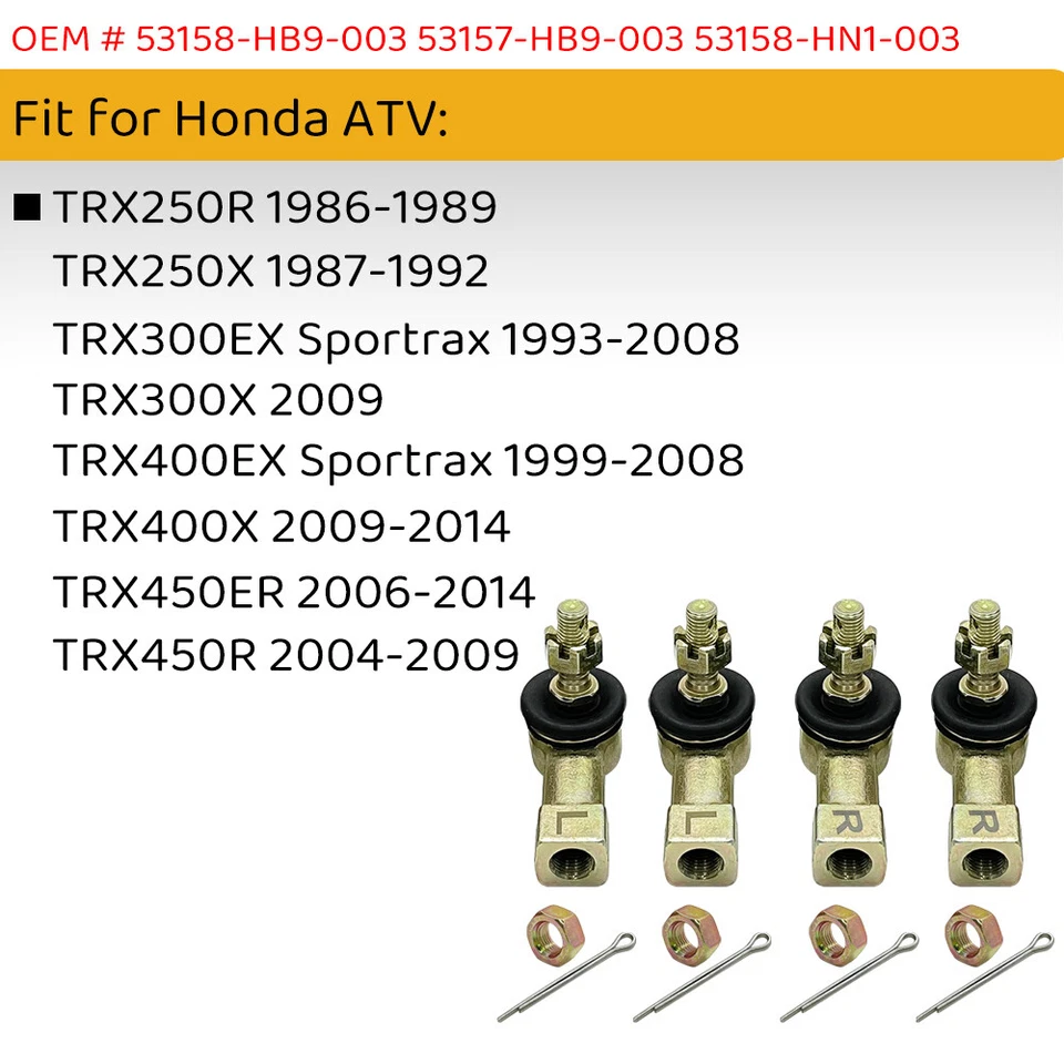 Kit de extremos de varilla de amarre cromoly de alta resistencia para Honda TRX250R TRX400EX TRX450R TRX300EX Foto 3 de 4