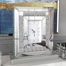 LUVODI Mirrored Glass Desk Clock Crystal Deco Mantle Table Clock Battery Powered
