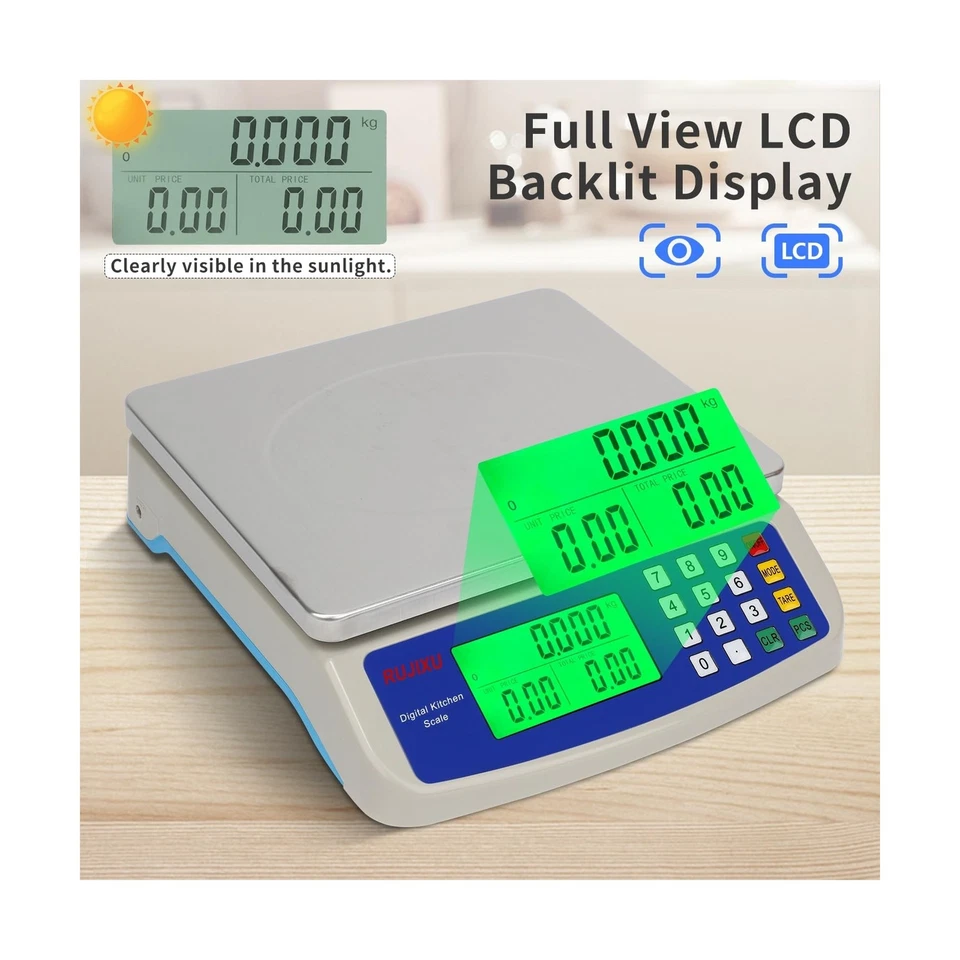 Báscula de cocina digital grande 30 kg báscula comercial para alimentos 66 lb para Bak... Envío rápido Foto 4 de 4