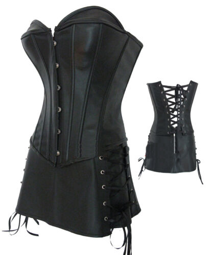 Ladies Girls Faux Leather Basque Corset Skirt Black Red Rocky Horror  - 第 1/4 張圖片