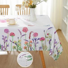 Spring Summer Watercolor Wildflowers Waterproof Tablecloth Home Decor Seasonal F