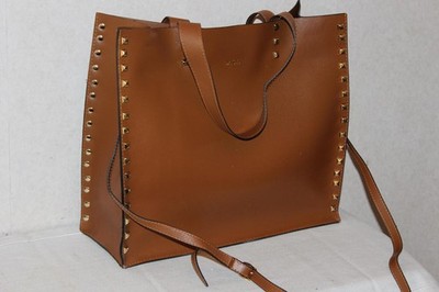 NEW Dasti Brown Cognac Studded Double Handled Tote Purse with Dust Bag