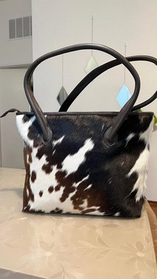 Women s Western Cowhide Leather Tote Bag  Black,Brown & White Hair-On Hide Purse