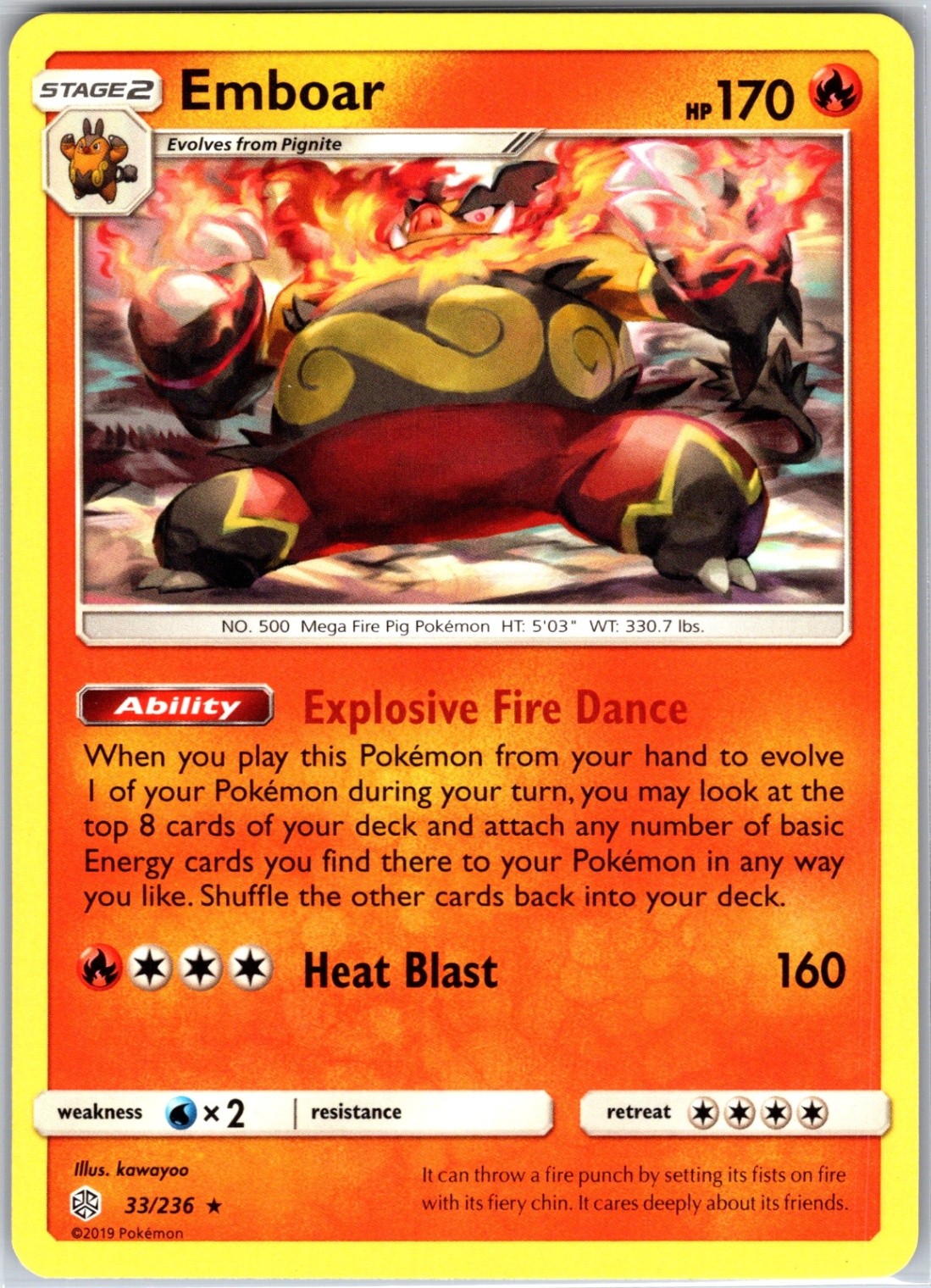Emboar 33/236 Rare Regular Card SM - Cosmic Eclipse Pokemon TCG NM