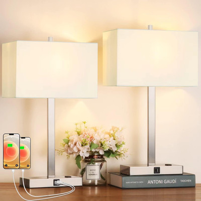 21'' Touch Bedside Lamps with 2 USB & AC Outlets, 3-Way Dimmable Bedside Table La