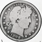 1898 Barber Quarter, Philadelphia US Mint 90% silver Coin