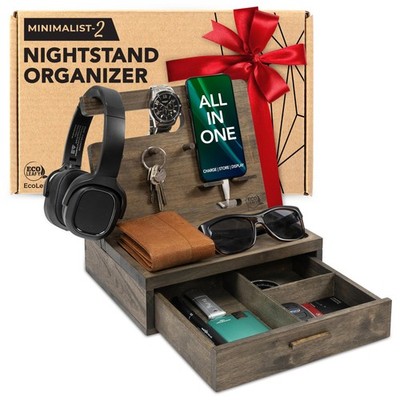 Nightstand Organizer for Men- Docking Station with Drawer for Cellphone, Watc...