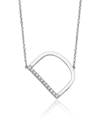 Halskette 14 Karat massives Weißgold seitlich Diamant Buchstabe D Initiale